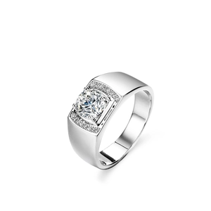 Luxury 925 sterling silver moissanite ring for men with large round center stone and pave accents