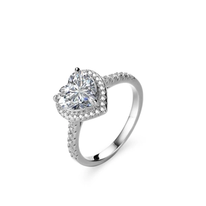 Bague en Argent Sterling 925 avec Moissanite Cœur pour Femme Luxe Halo Incrusté Bague Forme de Cœur Bijoux de Luxe Avec Certificat GRA