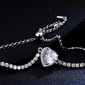 Bracelet tennis en argent 925 avec moissanite, design halo en cœur et fermoir réglable