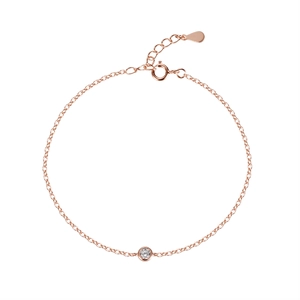 Elegant rose gold 925 silver chain bracelet with a single round bezel-set moissanite
