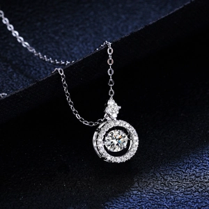 Luxurious 925 sterling silver necklace featuring 1 carat round moissanite in circle frame