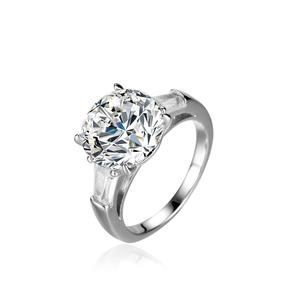 Classic three-stone S925 silver ring with 5-carat round brilliant-cut moissanite stone