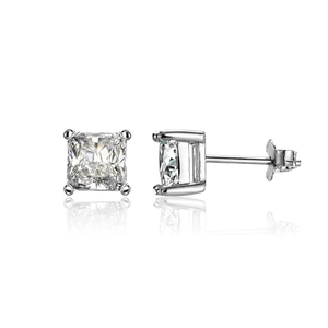 Eleganti orecchini a lobo in argento S925 con moissanite quadrata e montatura a quattro griffe