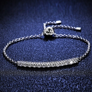 925 Sterling Silver Moissanite Adjustable Bolo Bracelet For Women Sparkling Round Stone Tennis Bracelet Jewelry Gift