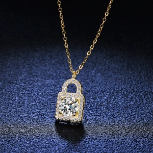 925 Sterling Silver Lock Pendant Necklace 18K Gold Plated Moissanite Zirconia Key Heart Jewelry Gift For Women