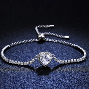 Bracelet cœur en argent 925 avec moissanite et fermoir bolo réglable pour femmes