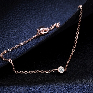 925 sterling silver rose gold bubble bracelet with a brilliant round moissanite stone
