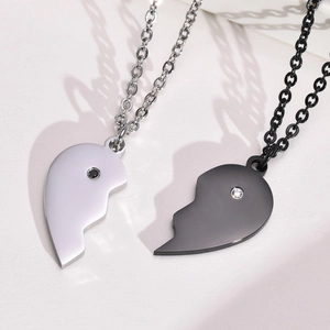 Edelstahl Herz Puzzle Anhänger für Paare Zirkonia Eingelegt Schwarz Silber Minimalistischer Schmuck Anhänger Ohne Kette