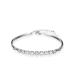925 silver adjustable bangle with eleven round moissanite stones in a prong setting