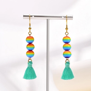 Orecchini Boho in Acciaio Inossidabile con Perline in Resina Arcobaleno e Nappine per Donna Gioielli Etnici Colorati