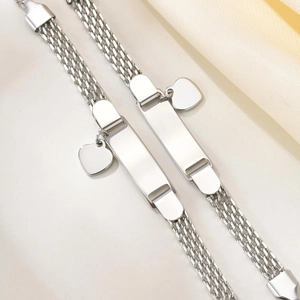 Bracciale in maglia d'acciaio inossidabile argento con piastrina incisibile e cuore