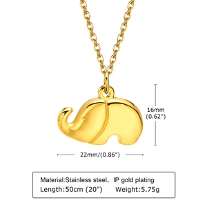 Minimalist gold plated stainless steel elephant pendant necklace with 50cm chain length