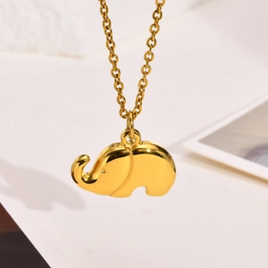 Elegant gold elephant pendant necklace in stainless steel with a polished mirror finish