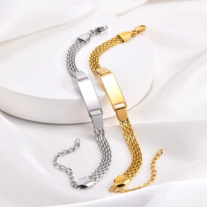 Bracciale in Acciaio Inossidabile con Barra ID Incidibile per Donna Catena a Maglia Intrecciata Ciondolo a Cuore Gioielli Moda