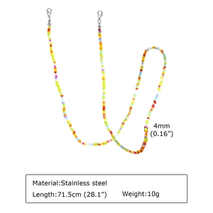 Detail of 71.5cm colorful beaded chain with stainless steel lobster clasps and 4mm beads
