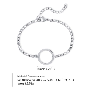 Silver stainless steel Figaro chain bracelet with 18mm ring and adjustable length