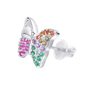 Elegant S925 silver butterfly stud earrings with colorful rainbow cubic zirconia stones