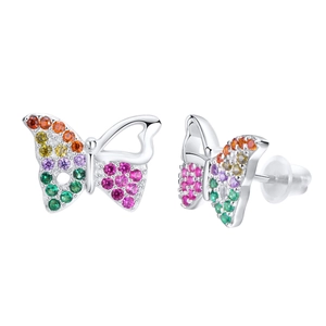 925 Sterling Silver Zirconia Butterfly Stud Earrings For Women Colorful Rainbow Pave Butterfly Earring Hypoallergenic Jewelry Gift
