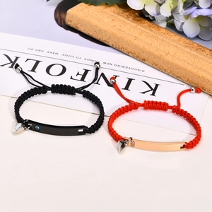 Bracelets de Couple Coeur Magnétique Corde en Nylon Tissé Barre en Acier Inoxydable Strass Bijoux de Mode Cadeau