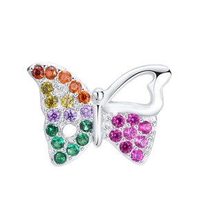 Elegant S925 sterling silver butterfly stud earrings with colorful cubic zirconia stones
