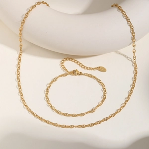 Bracelet Et Collier En Acier Inoxydable Plaqué Or 18K Maille Marine Nez De Cochon Bijoux Réglables Pour Femme Accessoire De Mode