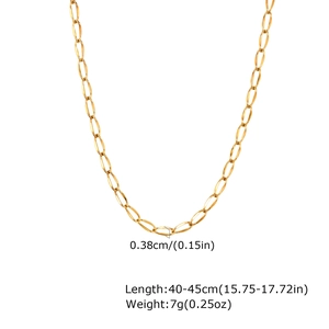 Detail showing 0.38cm width and 40-45cm length of this 18K gold plated chain necklace