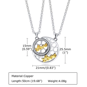 Copper couple necklace set with moon sun puzzle pendants and zircon Love engraving