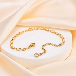 18K gold plated stainless steel teardrop link bracelet with a sparkling zircon drop charm