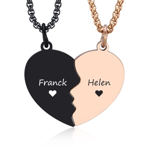 Set collane a cuore puzzle per coppie in acciaio inossidabile nero e oro rosa