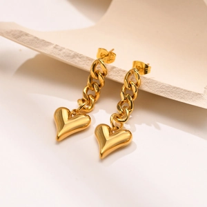 Orecchini a Pendente a Cuore in Acciaio Inossidabile per Donna Placcati in Oro Maglia a Catena Cubana Orecchini con Ciondolo a Cuore Gioielli di Moda Regalo