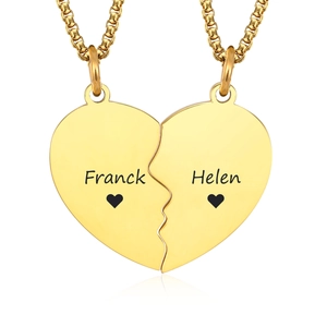 Set di collane con cuore a puzzle personalizzato in acciaio inossidabile dorato