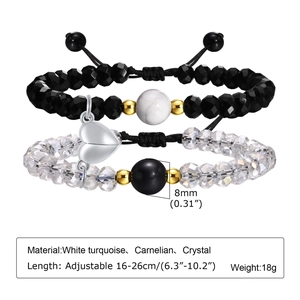 Bracciali di coppia cuore magnetico con turchese bianco e perle di agata nera lucida