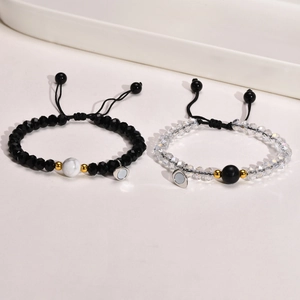 Bracciale Coppia Cuore Magnetico Agata Turchese Bianco Cristallo Perline Regolabile Romantico Gioielli Regalo Amanti
