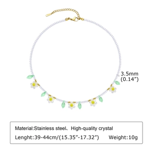 Collier de perles marguerite en acier inoxydable avec perles de cristal blanc facettées