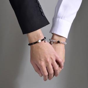 Braccialetti magnetici a cuore per coppia con turchese bianco e perline di cristallo