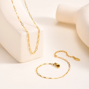 Minimaliste Acier Inoxydable Plaque Or Collier Bracelet Chaine Maillons Geometrique Losange Fait Main Bijoux Mode Femme