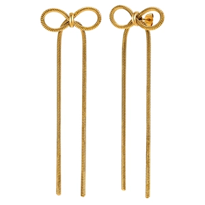 Boucles d'oreilles nœud papillon doré avec longues franges en chaîne serpent en acier