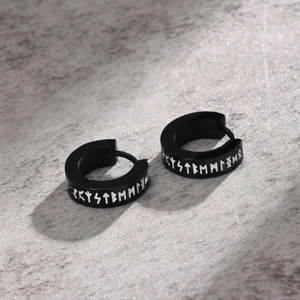 Viking Rune Stainless Steel Hoop Earrings For Men Black Nordic Runes Punk Gothic Huggie Earring Fashion Cool Jewelry