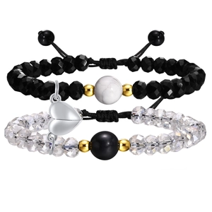 Set di bracciali magnetici a cuore con perline di agata e cordino regolabile per coppie