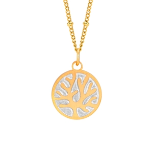 Collier en acier doré avec pendentif arbre de vie rond et chaîne à billes raffinée