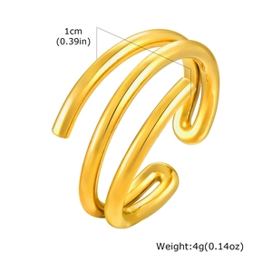 Three-layer polished gold stainless steel open ring with 1cm width and 4g weight