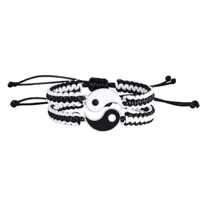 Yin Yang braided cord bracelets for couples with magnetic heart and agate details