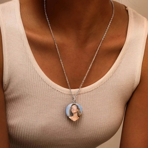 Customizable silver heart-shaped locket necklace with personal photo pendant for women