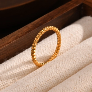 Minimalist Stainless Steel Hammered Texture Ring For Women Gold Irregular Geometric Thin Band Fashion Commute Finger Jewelry
