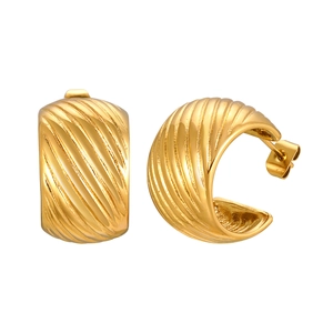 Boucles d'oreilles créoles dorées en acier inoxydable avec texture en diagonale