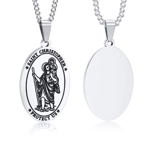 Vintage Stainless Steel Saint Christopher Protect Us Oval Pendant Only For Men Women Religious Protective Amulet Necklace Accessory