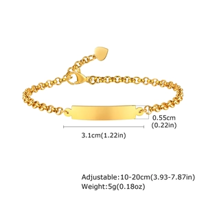 Gold stainless steel bar bracelet with round link chain and heart charm detail