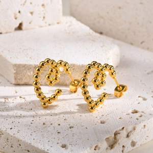 Minimalistischer Edelstahl Gold Herz Ohrstecker Perlen Hohl Design Mode C-Förmige Zierliche Schmuck Accessoires Für Damen