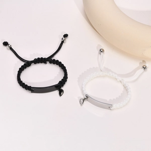 Yin Yang woven magnetic bracelets for couples with adjustable cord and heart pendants