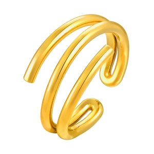 Minimalist gold spiral ear cuff with double layered irregular lines in polished finish